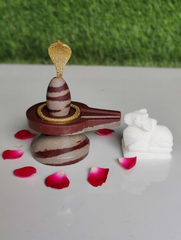 Narmada Shiva Lingam And Narmada Yoni Base With Snake Nandi - Image 4