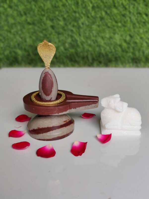 2 Inch Narmada Stone Lingam With 4 Inch Narmada Stone Damru Base Snake & nandi - Image 3