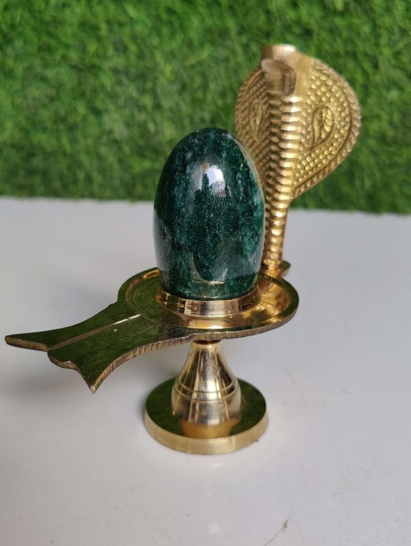 Green Emerald Shivling With Brass Base - Image 5