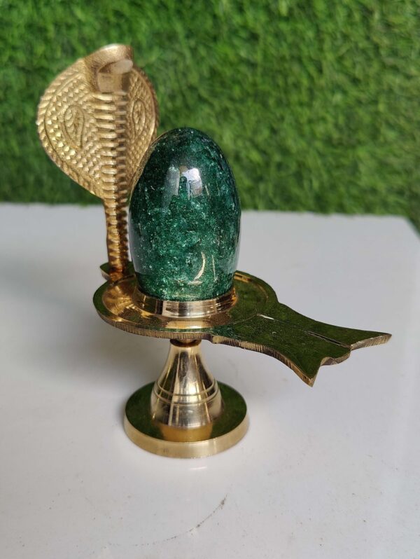 Green Emerald Shivling With Brass Base - Image 4