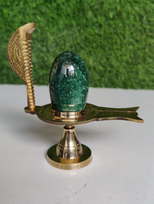 Green Emerald Shivling With Brass Base - Image 3