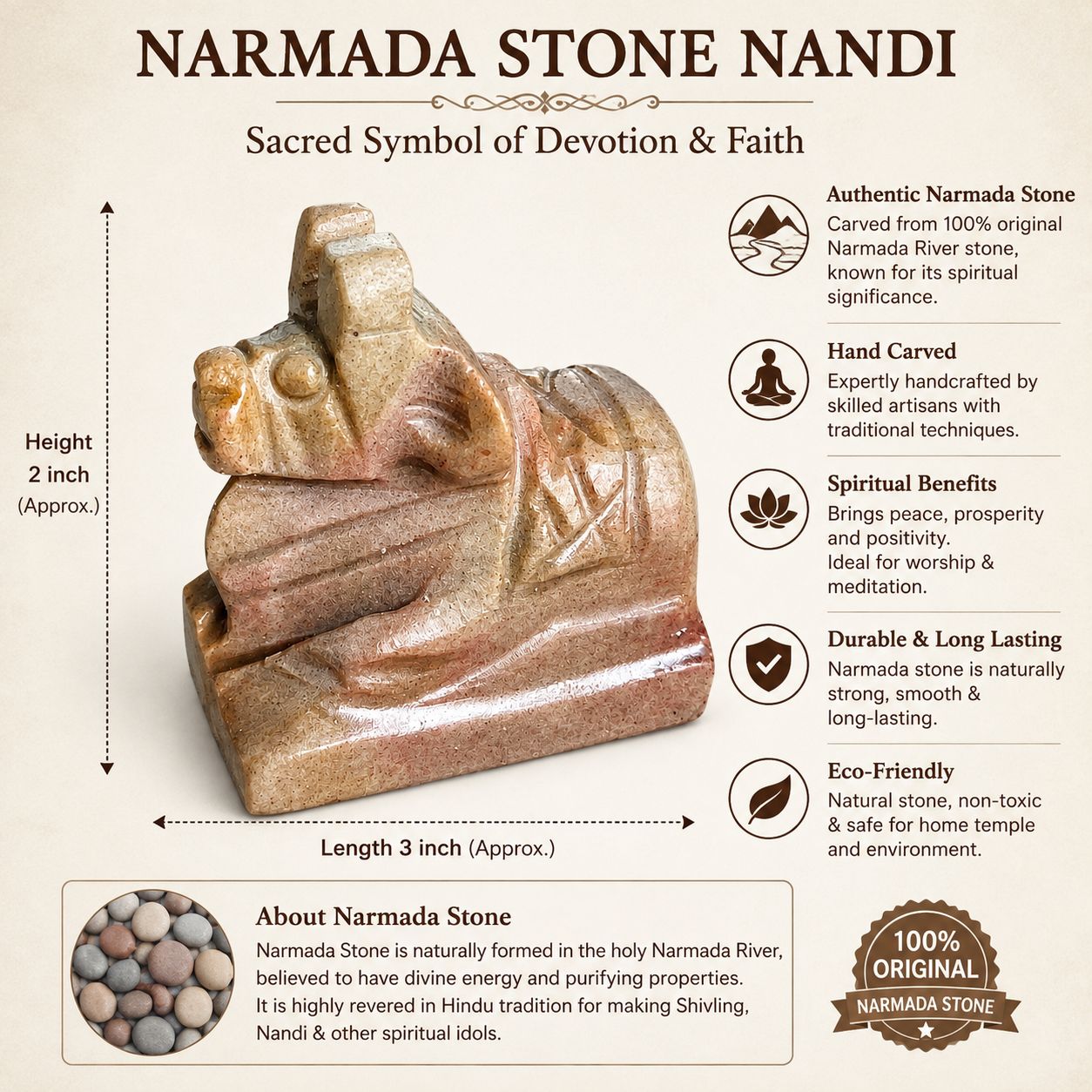 100 Natural Origanal Narmada Stone Narmadeshwar White Nandhi Ji For Worship At Home Size 2 Inch - Image 4