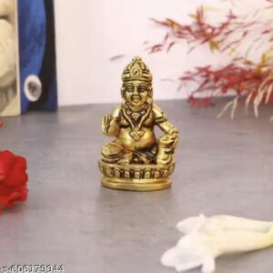 Shivam Vastu Kakla Brass Lord Kuber Statue Murti Idol 5 Cm Gold Color Handcrafted Kubera Idol For Good Luck Car Dashboard Pooja Room Office Desk