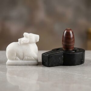 Unique Antique Narmadeshwar Shivling And Marble Nandi For Home Office Worship Idols Figurines