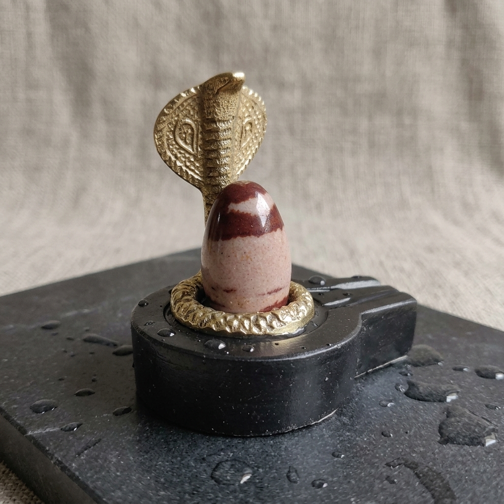 2 Inch Original Natural Narmadeshwar Shivling Narmada Stone Shiva Lingam With 3 Inch Jaldhari Naag For Temple Puja