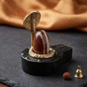 2 Inch Original Natural Narmadeshwar Lingam With 3 Inch Stone Base Naag For Home Puja