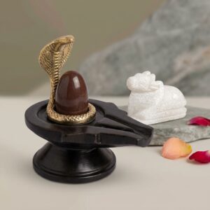 2 Inch Original Natural Swayambhu Narmadeshwar Narmada Stone Shiva Lingam With 3 Inch Jaldhari Nandi Naag For Tempal Puja