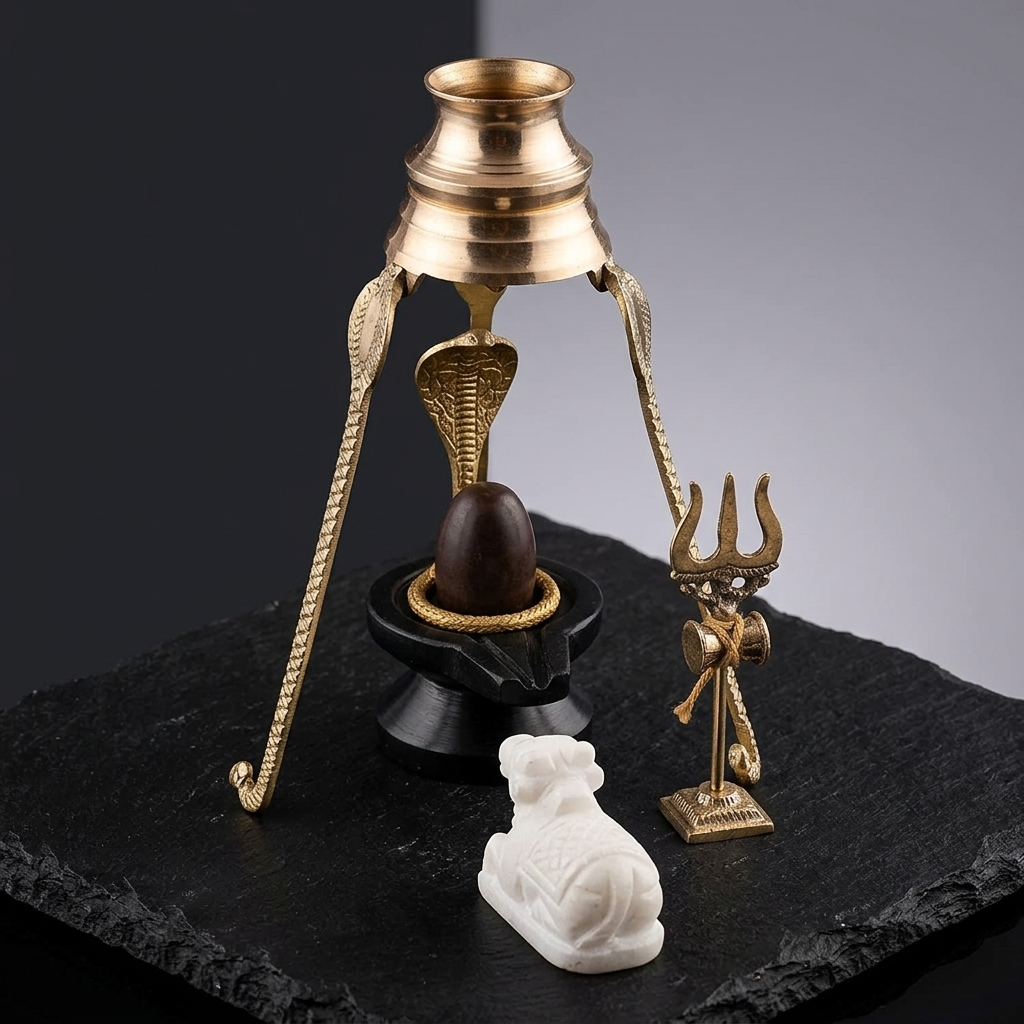 Original Natural Narmadeshwar Shivling Narmada Stone Shiva Lingam With Damru Jaldhari And Full Set For Temple Pooja