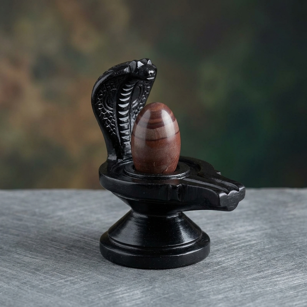 2 Inch Original Natural Narmadeshwar Shivling Narmada Stone Shiva Lingam With 3 Inch Jaldhari Naag For Temple Puja