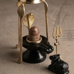Natural Origanal Narmada Stone Shivling Naemadeshwar Shivling And Black Damru Jaladhari With Full Set For Worship At Home 2 Inch Lingam And 4 Inch Jaladhari Size 2 X 4