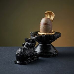 100 Natural Origanal Narmada Stone Bana Lingam Narmadeshwar 3 Inch Shivling And 6 Inch Black Damru Jaladhari With Nag Snack Nandhi Ji For For Worship At Home Lord Mahadeva Shivsankar Size 3 X 6