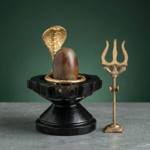 100 Natural Origanal Narmada Stone Bana Lingam Narmadeshwar 3 Inch Shivling And 6 Inch Black Damru Jaladhari With Nag Snack Nandhi Ji For For Worship At Home Lord Mahadeva Shivsankar Size 3 X 6