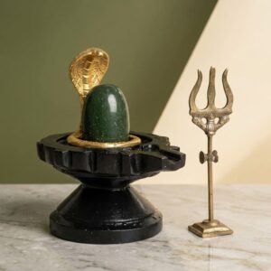 100 Natural Origanal Narmada Stone Bana Lingam Narmadeshwar 3 Inch Shivling And 6 Inch Black Damru Jaladhari With Nag Snack Trishul For For Worship At Home Lord Mahadeva Shivsankar Size 3 X 6
