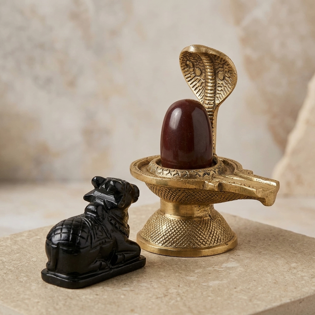 100 Natural Origanal Narmada Stone Bana Lingam Narmadeshwar 3 Inch Shivling And 6 Inch Jaladhari With Nag Snack Nandhi Ji For For Worship At Home Lord Mahadeva Shivsankar Size 3 X 6