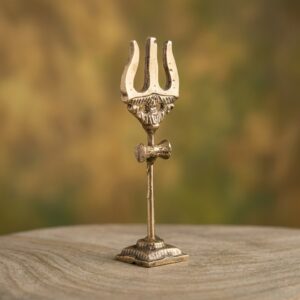 100 Natural Origanal Narmada Stone Narmadeshwar Brass Trishul For Worship At Home Size 3 Inch