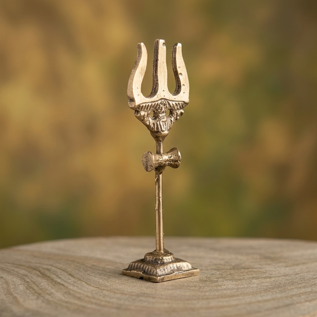 100 Natural Origanal Narmada Stone Narmadeshwar Brass Trishul For Worship At Home Size 3 Inch