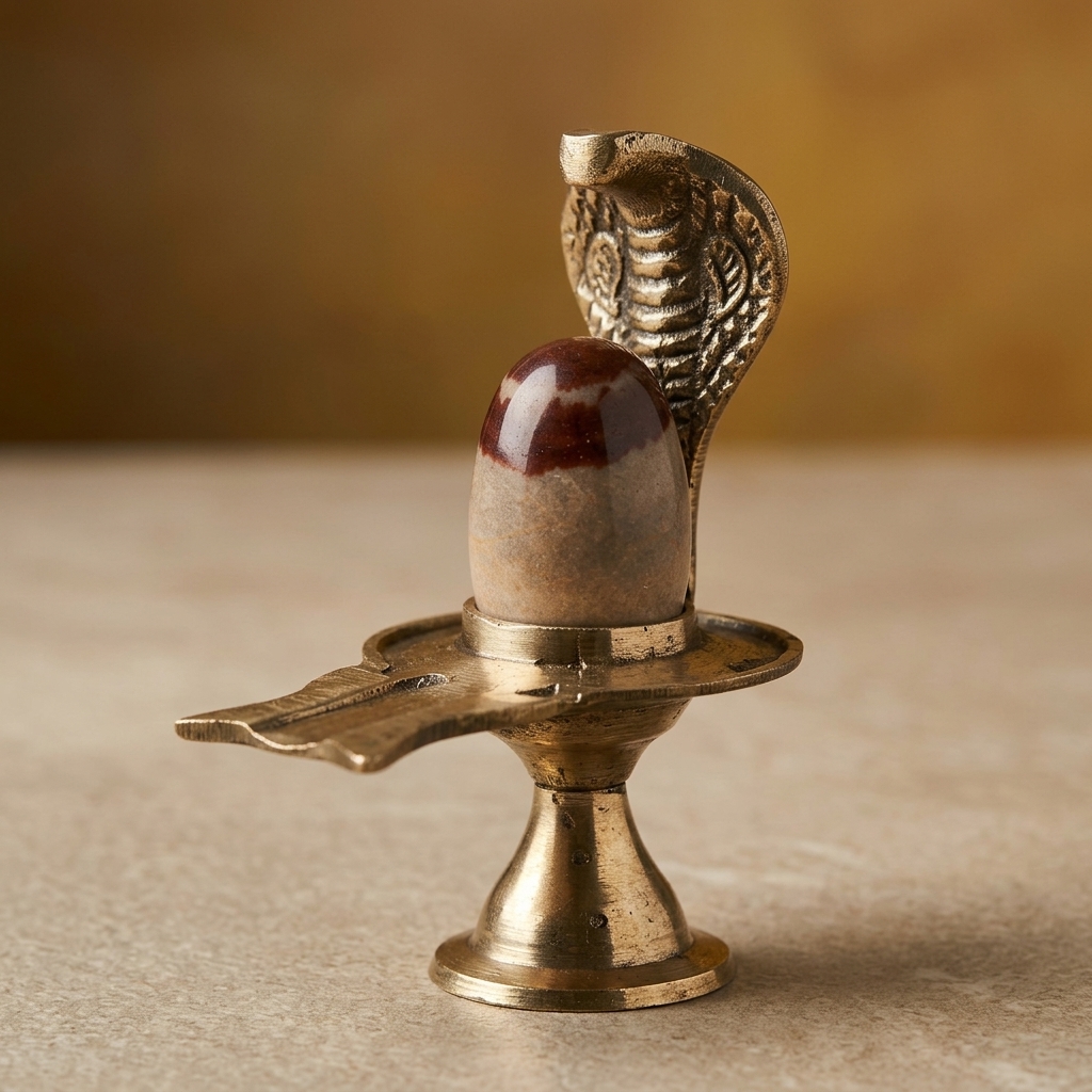 Natural Unique Narmada Stone Bana Top Shivling Brass Jaladhari With Naag Size 2 X 4