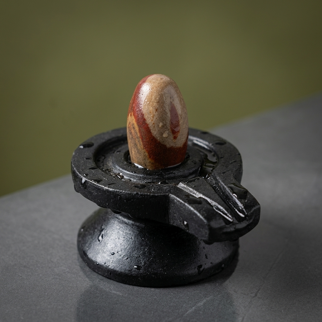 2 Inches Tilakdhari Narmadeshwar Shivling With Narmada Stone Jaladhari