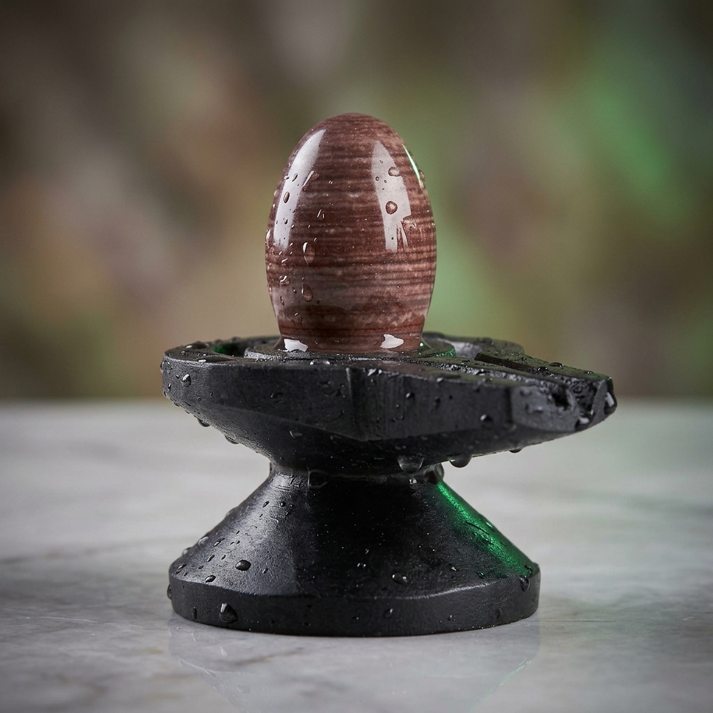 2 Inches Janeudhari Narmadeshwar Shivling With Narmada Stone Jaladhari