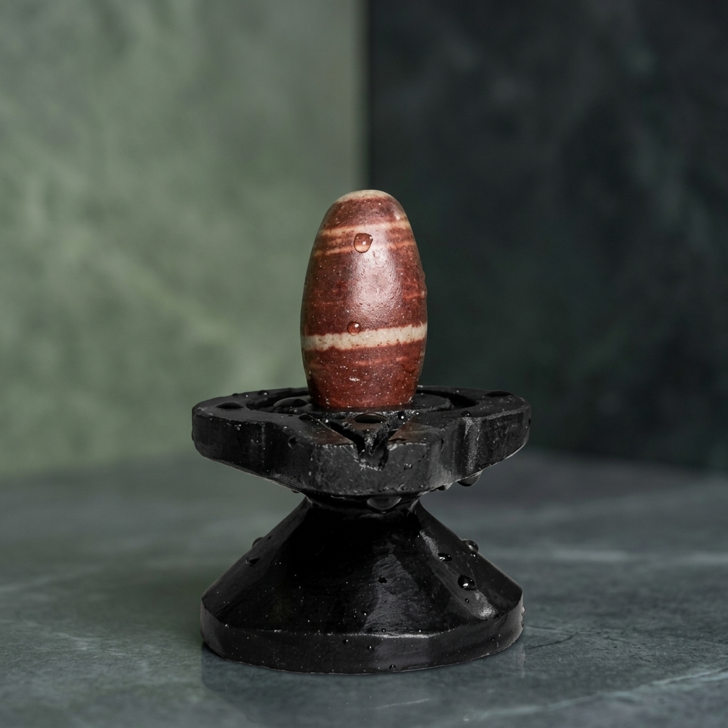 2 Inches Janeudhari Narmadeshwar Shivling With Narmada Stone Jaladhari