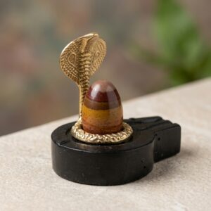 2 Inch Original Natural Narmadeshwar Shivling Narmada Stone Shiva Lingam With 3 Inch Jaldhari Naag For Temple Puja