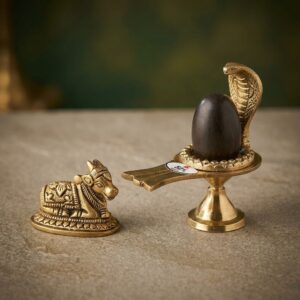 Shivam Vastukala Narmadeshwar Shivling With Brass Jaladhari And Brass Nandi Gold Colour 1 Set Brass Jaladhari Narmada Shivlingam 1 Brass Nandi