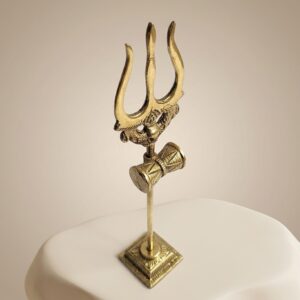 Brass Trishul With Damru For Pooja