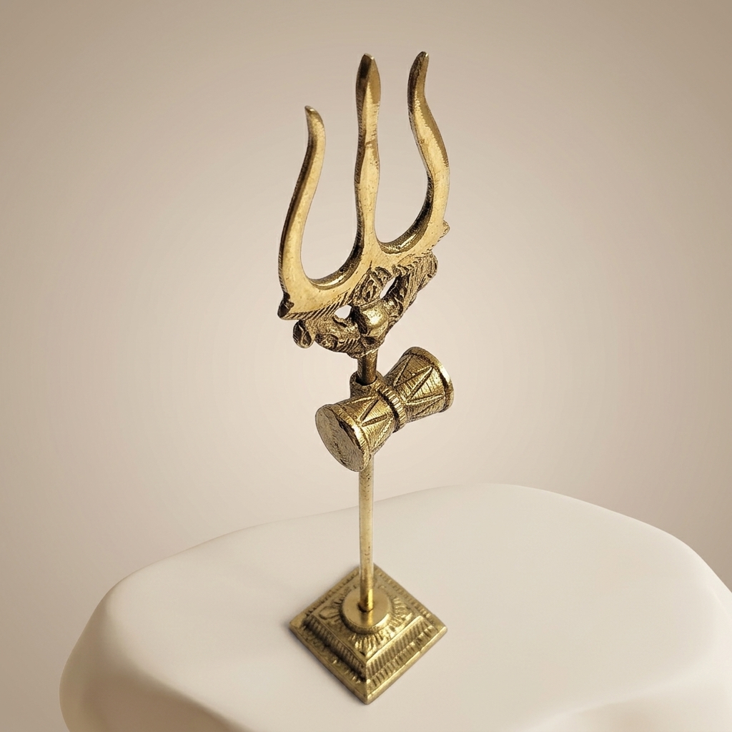 Brass Trishul With Damru