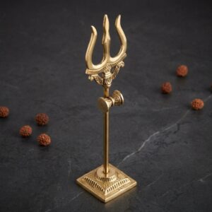 Brass Trishul With Damru For Pooja