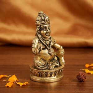 Shivam Vastu Kakla Brass Lord Kuber Statue Murti Idol 5 Cm Gold Color Handcrafted Kubera Idol For Good Luck Car Dashboard Pooja Room Office Desk
