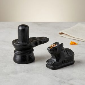 Marble Stone Shivling With Nandi For Pooja Black Nandi Pindi Marble Nandi Idol 2 5 Inches 7 5 Cm Shiva Shivalingam Home Shiva Linga Black Shivlinga Office